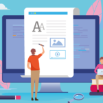 A graphic showing someone writing on a computer showing intranet content audits