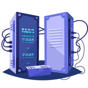power-bi-data-analytics A graphic of two servers, representing power bi data analytics